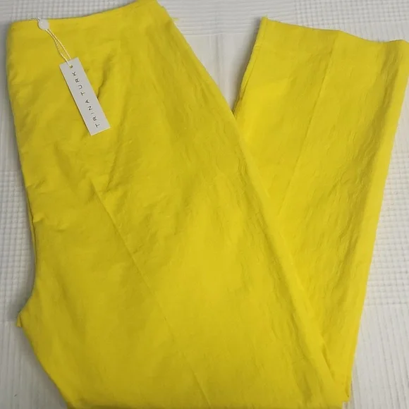 Trina Turk Slim Leg Stretch Cropped Pant: Geo Jacquard Yellow: Size- 10 - Picture 1 of 16